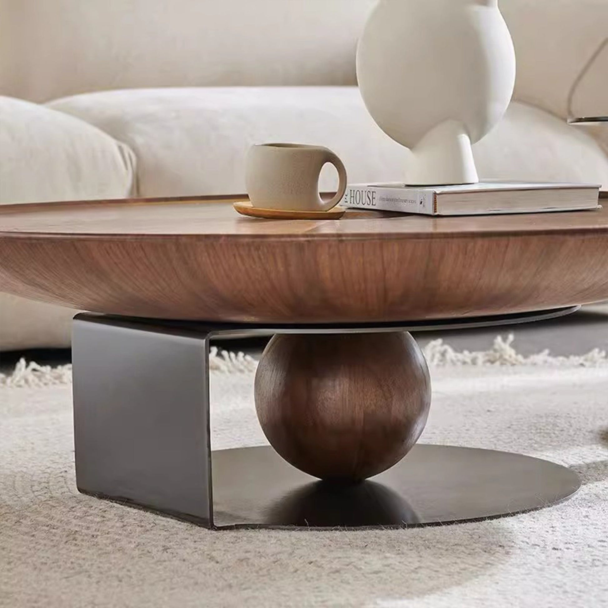 25Home Walnut 35.4'' Mid-century Modern Round Coffee Table