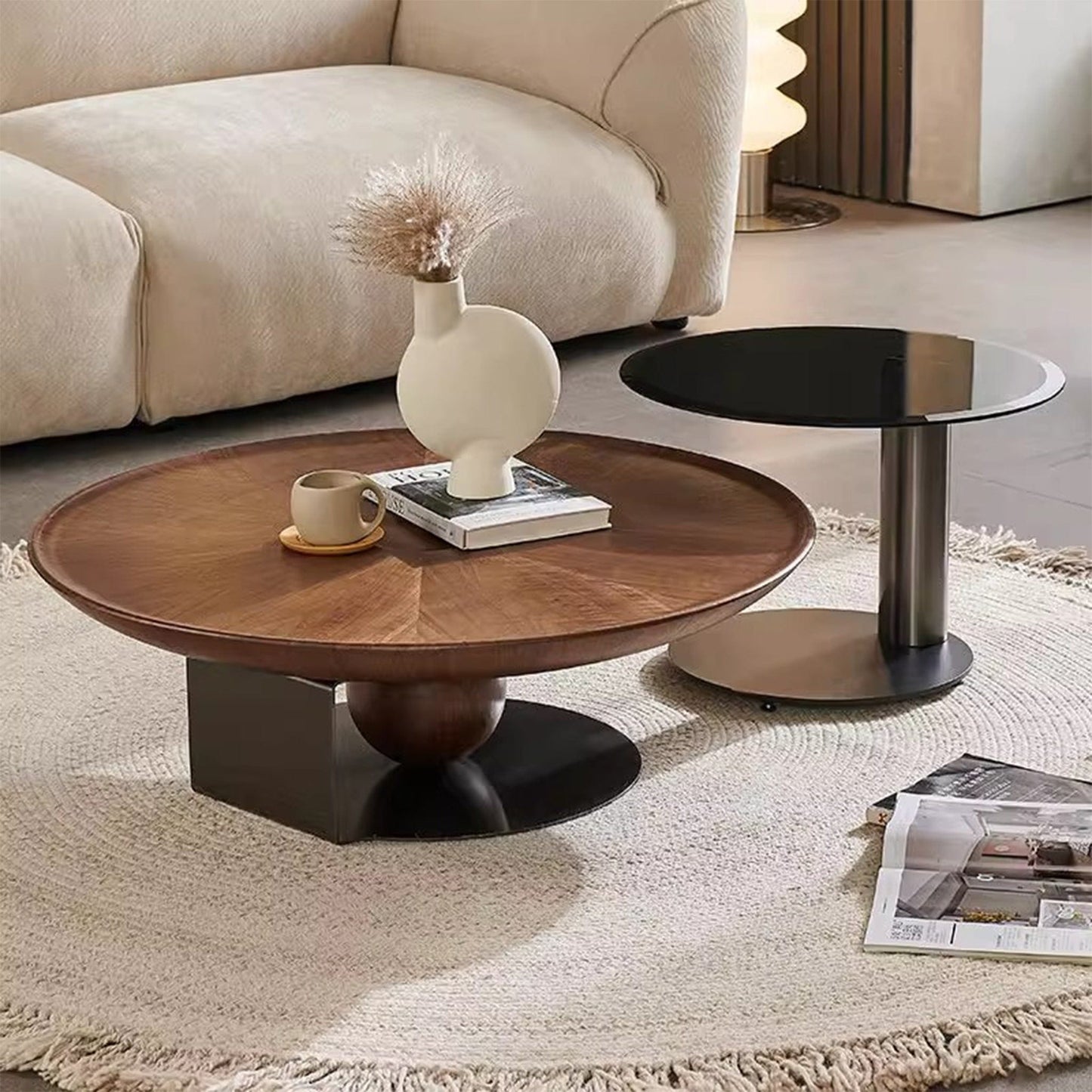 25Home Walnut 35.4'' Mid-century Modern Round Coffee Table