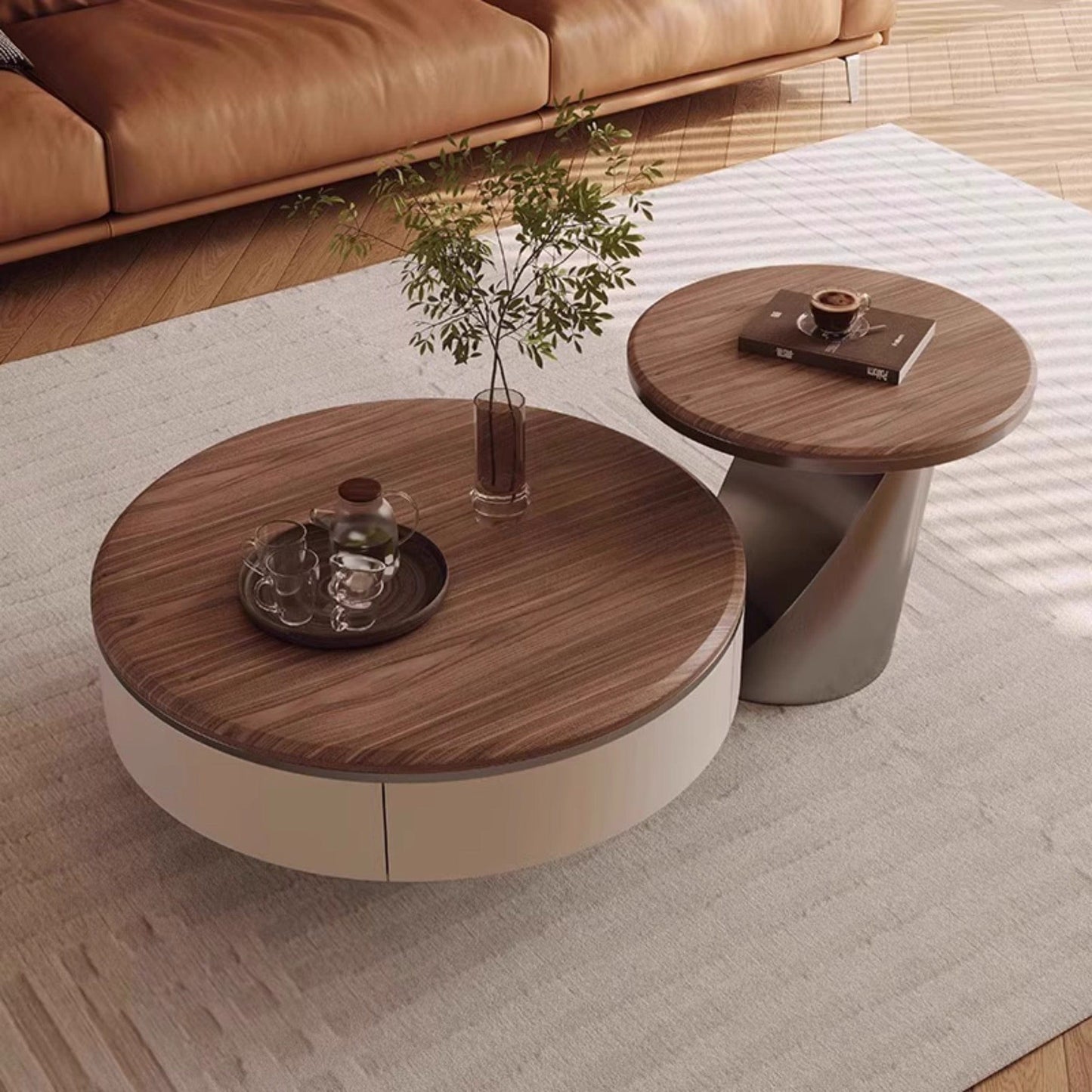 25Home Walnut 35.4'' Mid-century Modern Round Coffee Table Set
