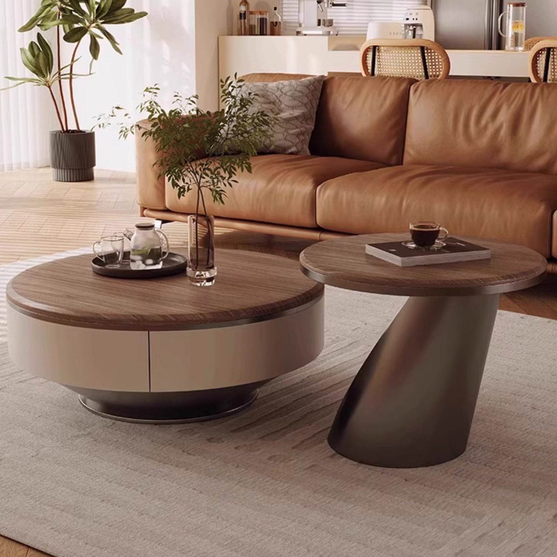 25Home Walnut 35.4'' Mid-century Modern Round Coffee Table Set
