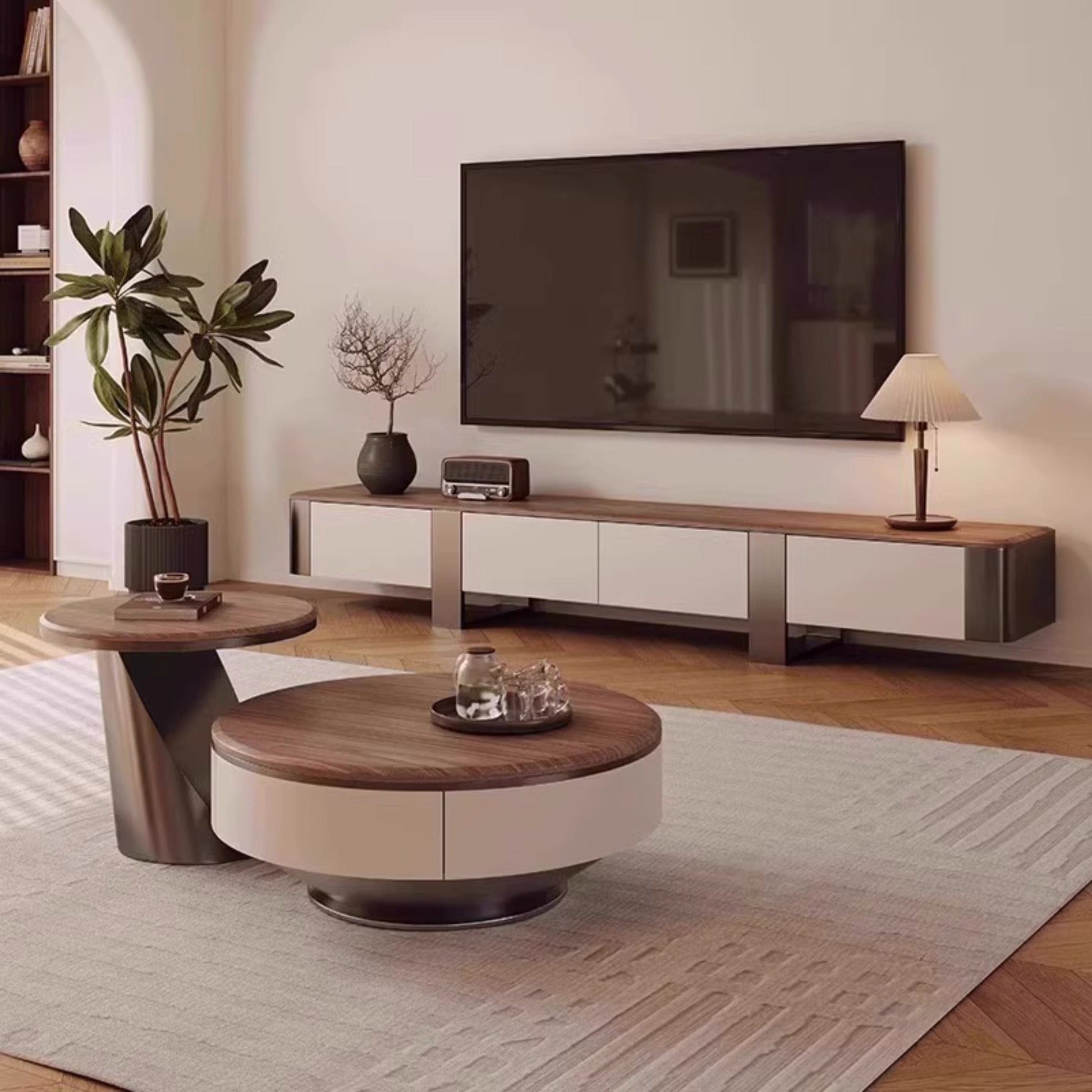 25Home Walnut 35.4'' Mid-century Modern Round Coffee Table Set
