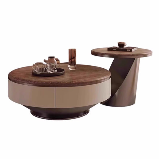 25Home Walnut 35.4'' Mid-century Modern Round Coffee Table Set