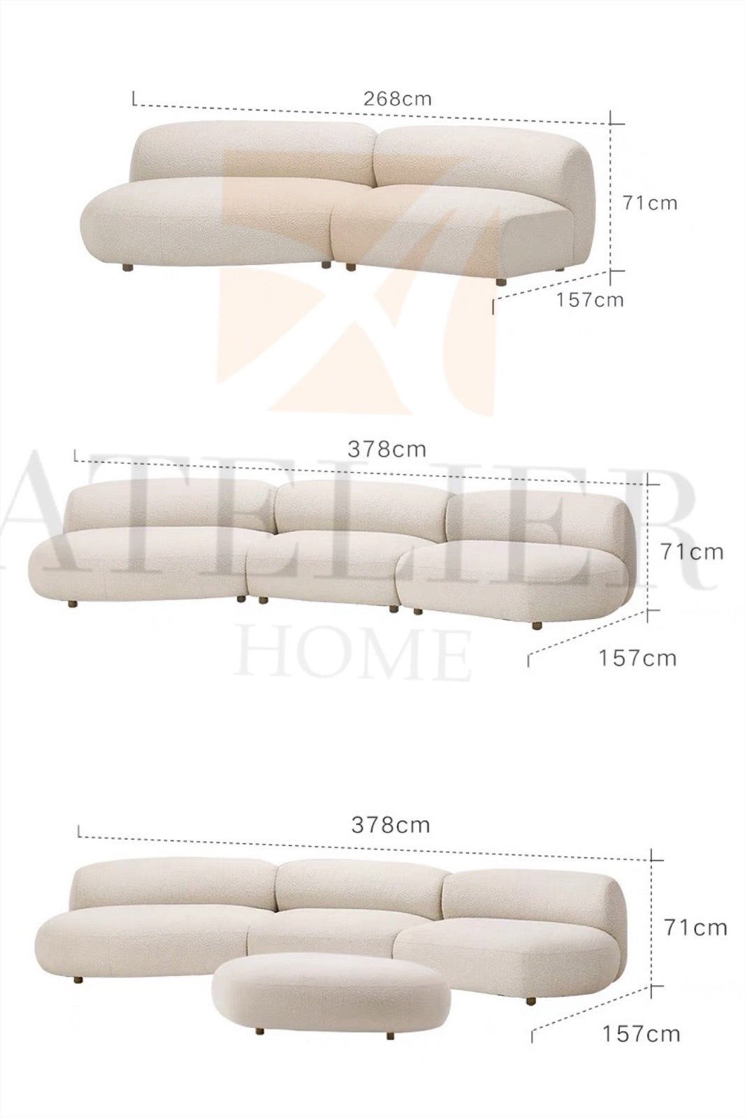 Casper Performance Boucle Sectional Curve Sofa