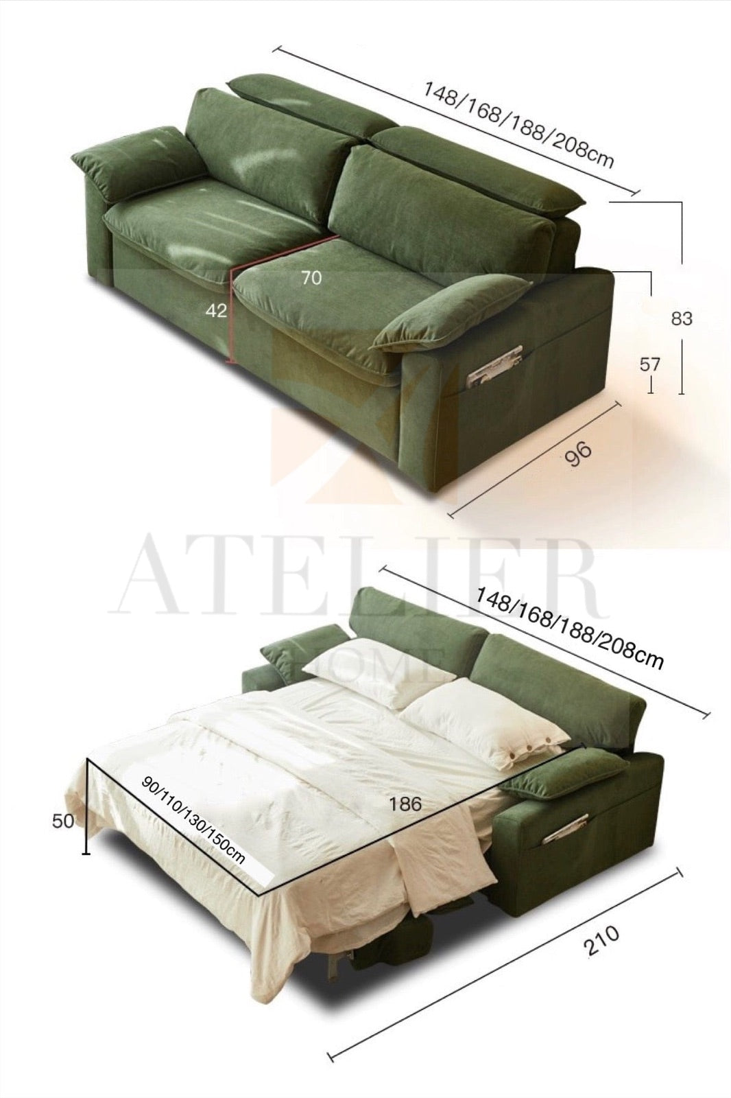 Randell Foldable Sofa Bed with Mattress