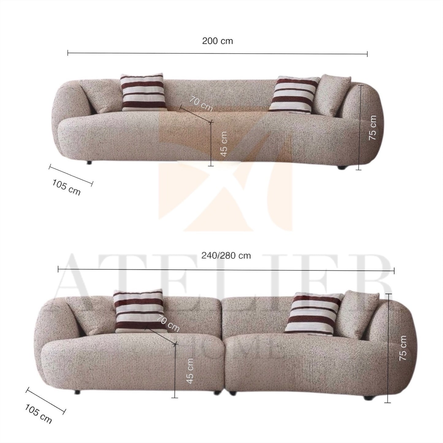 Tusca Performance Boucle Sectional Curve Sofa