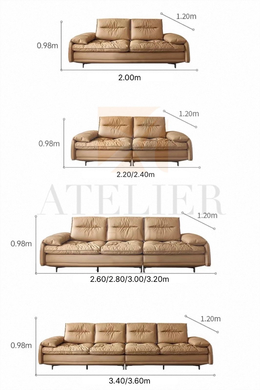 Inoka Sectional Leather Sofa with Adjustable Backrest