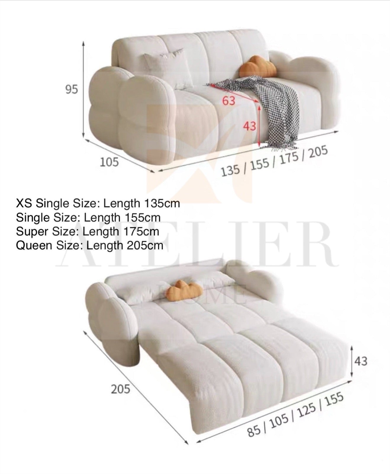 Jennifer Performance Boucle Electric Sofa Bed with Storage