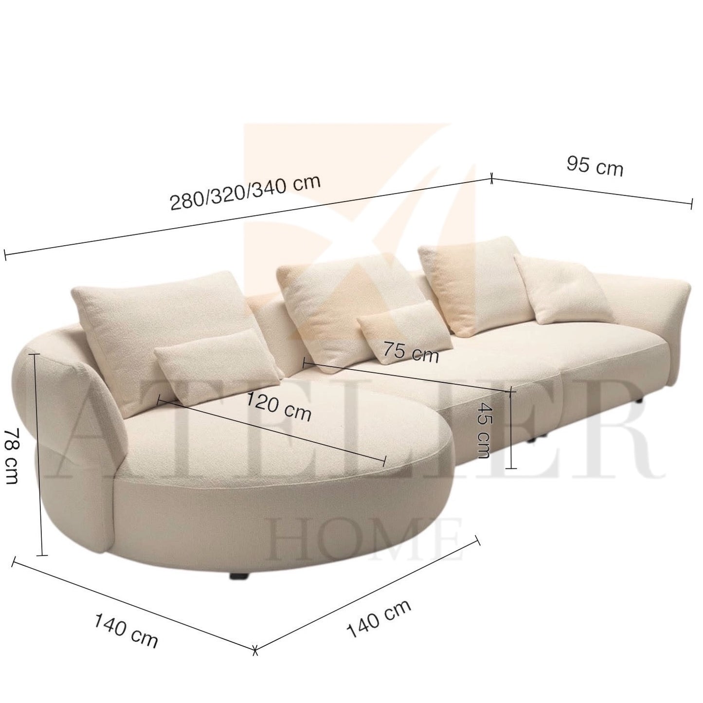 Rodrigue Performance Boucle Sectional Curve Chaise Sofa