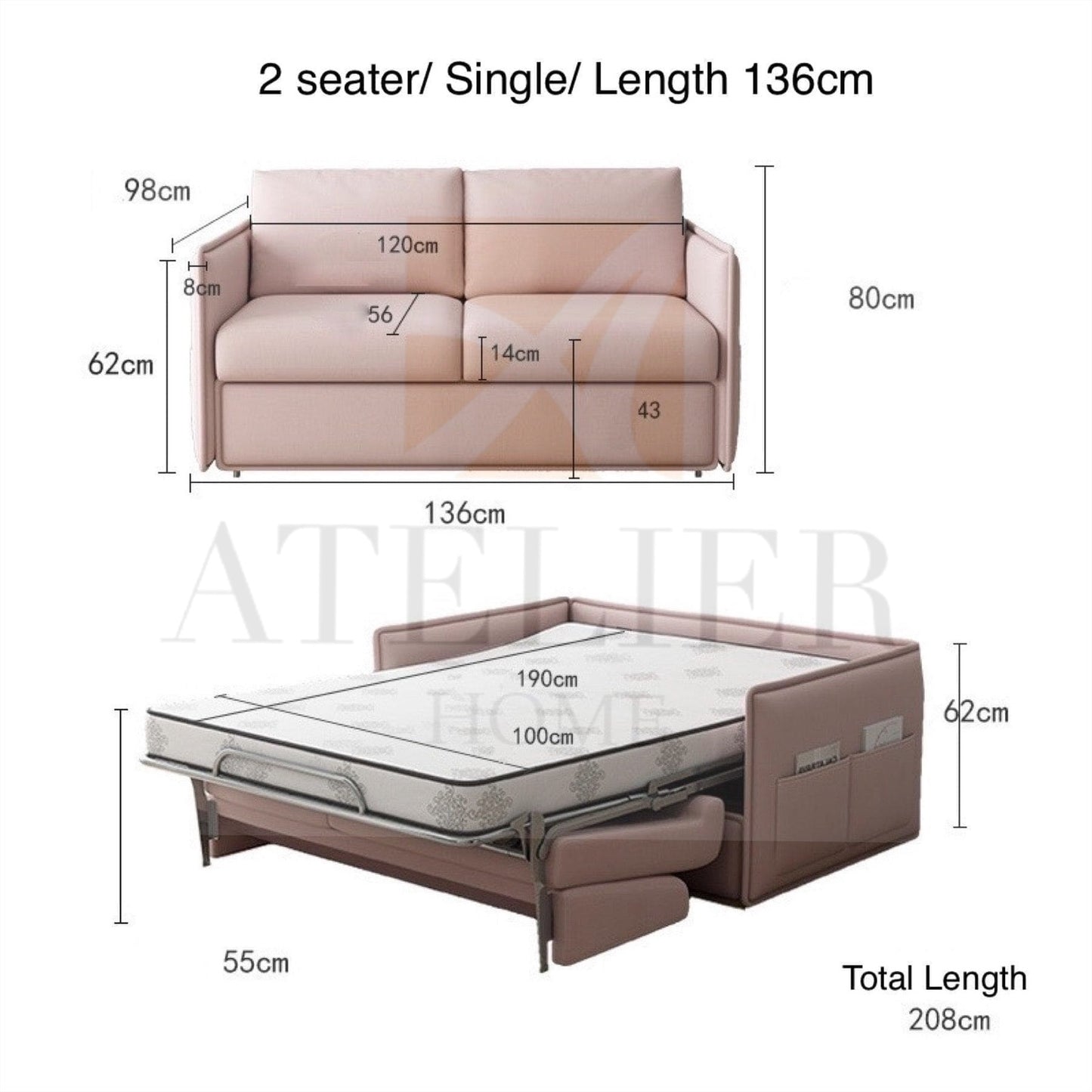Ariel Foldable Sofa Bed with Mattress