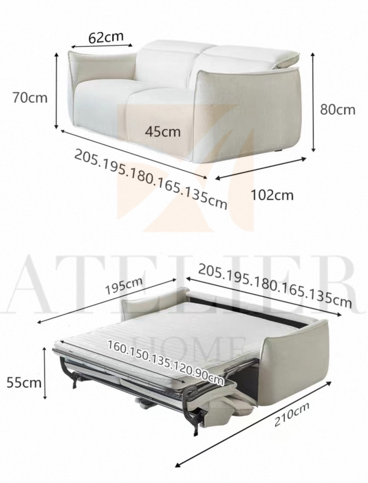 Liseria Foldable Sofa Bed with Mattress