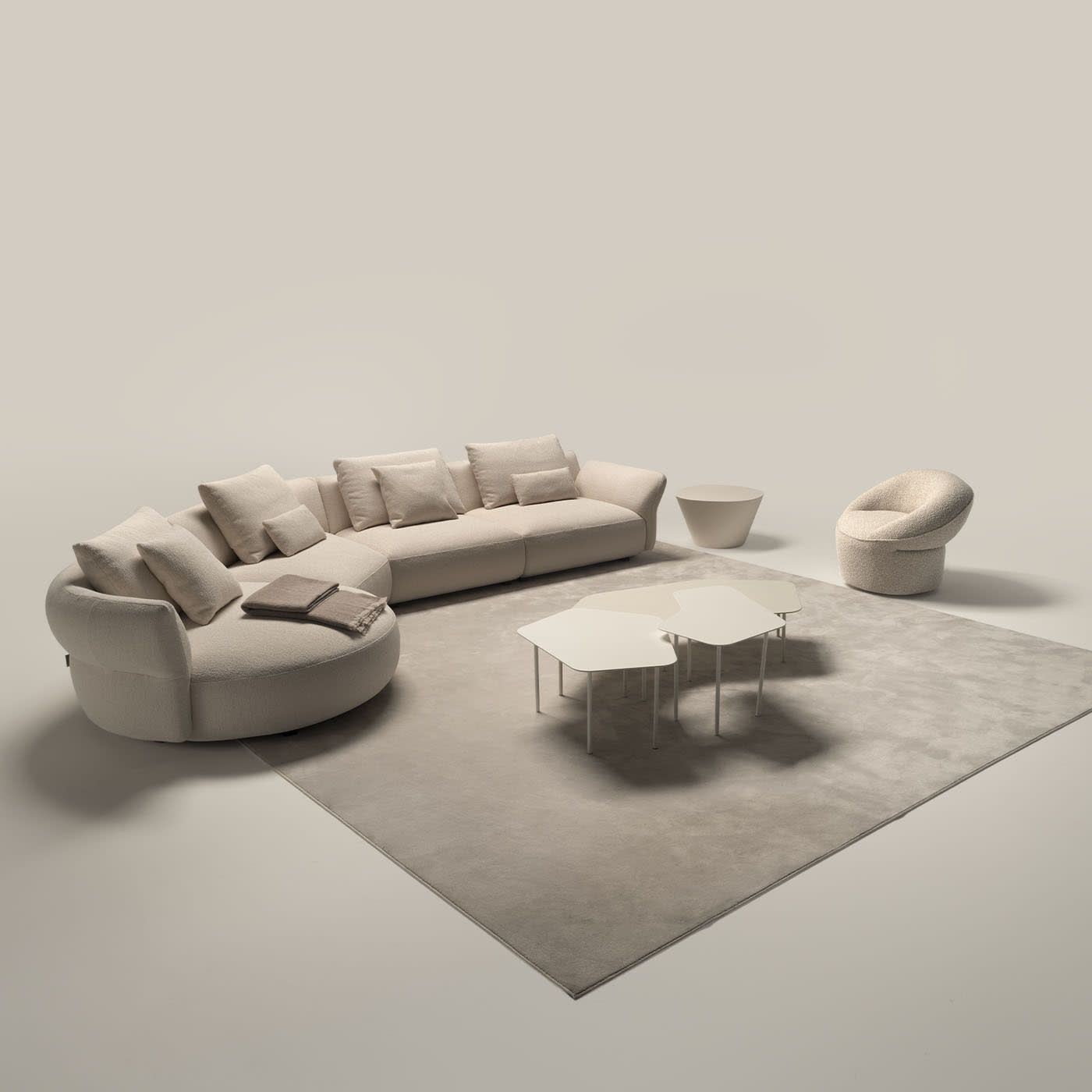 Madrid White Fabric Sofa With Chaise Longue