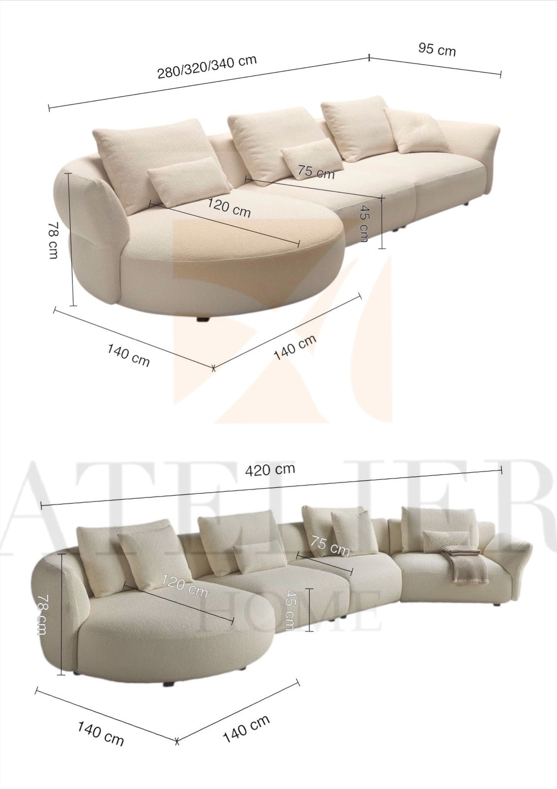 Rodrigue Performance Boucle Sectional Curve Chaise Sofa