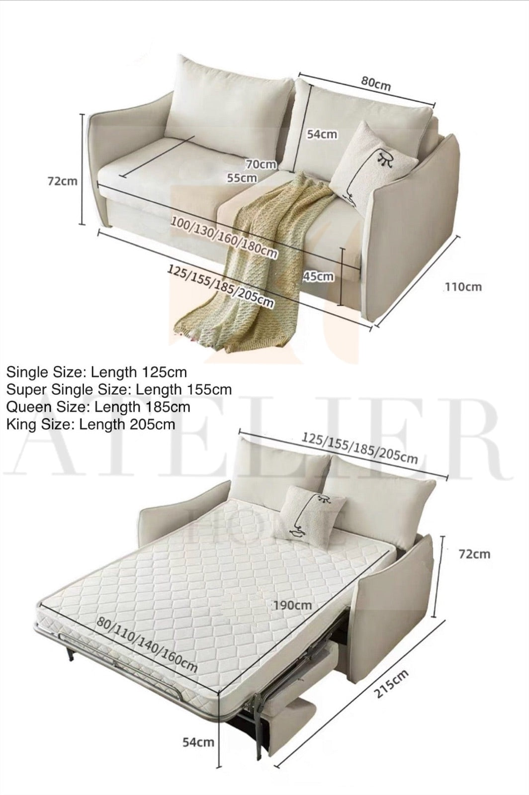 Charles Foldable Sofa Bed with Mattress