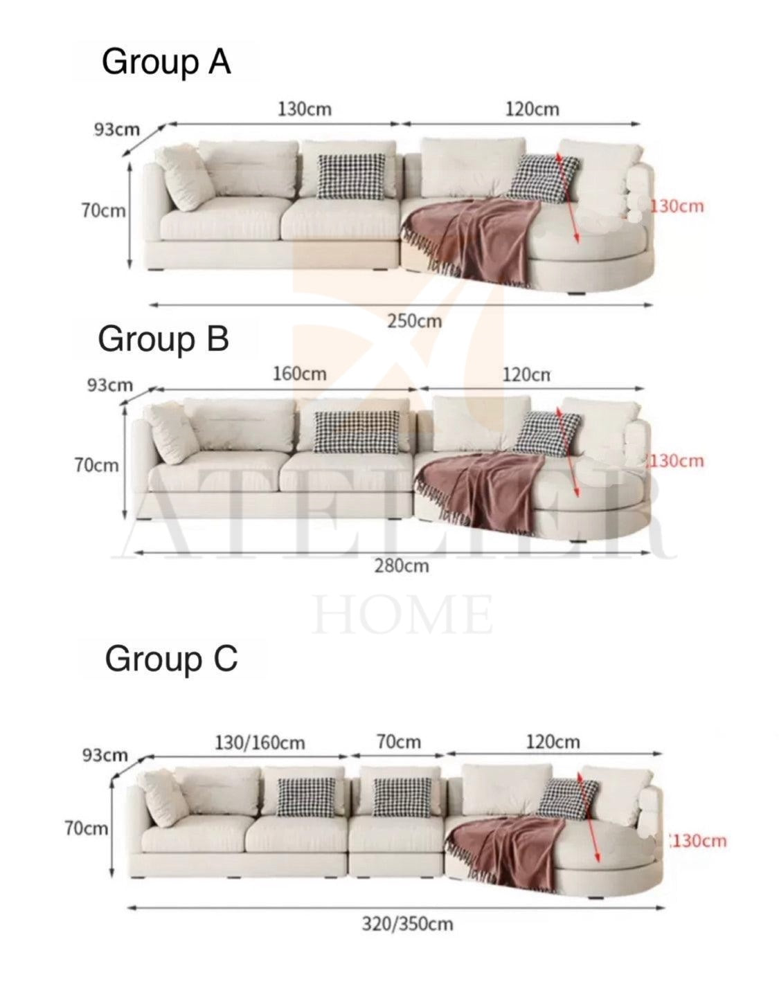 Bax Designer Sectional Round Chaise Sofa