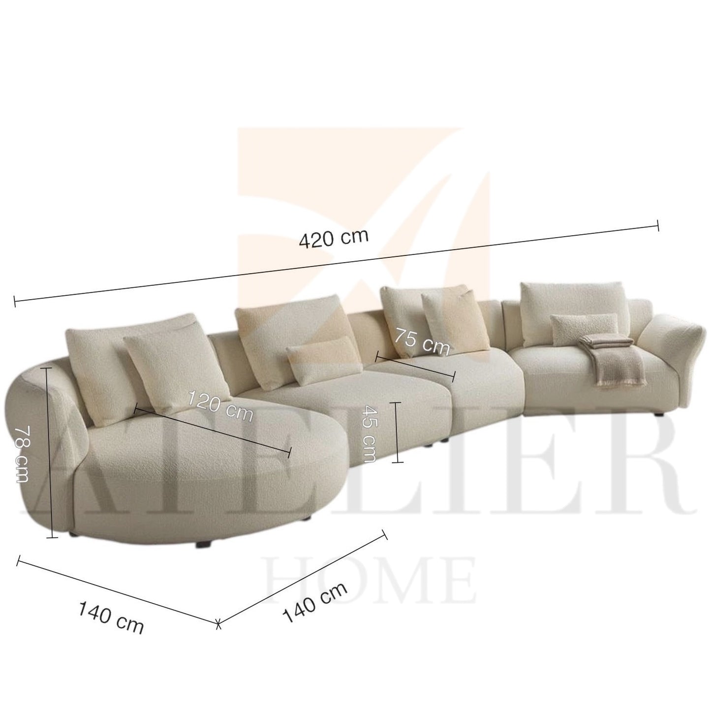Rodrigue Performance Boucle Sectional Curve Chaise Sofa