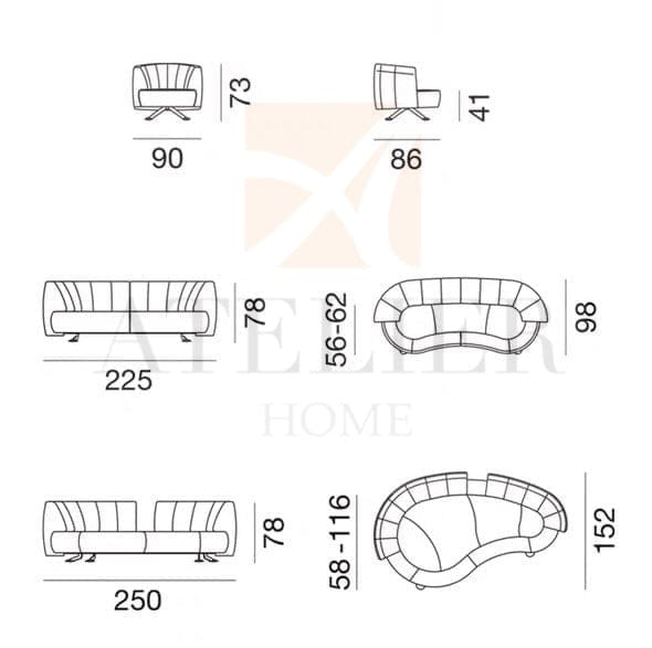 Home Atelier Abe Adjustable Backrest Full Leather Lounge Sofa