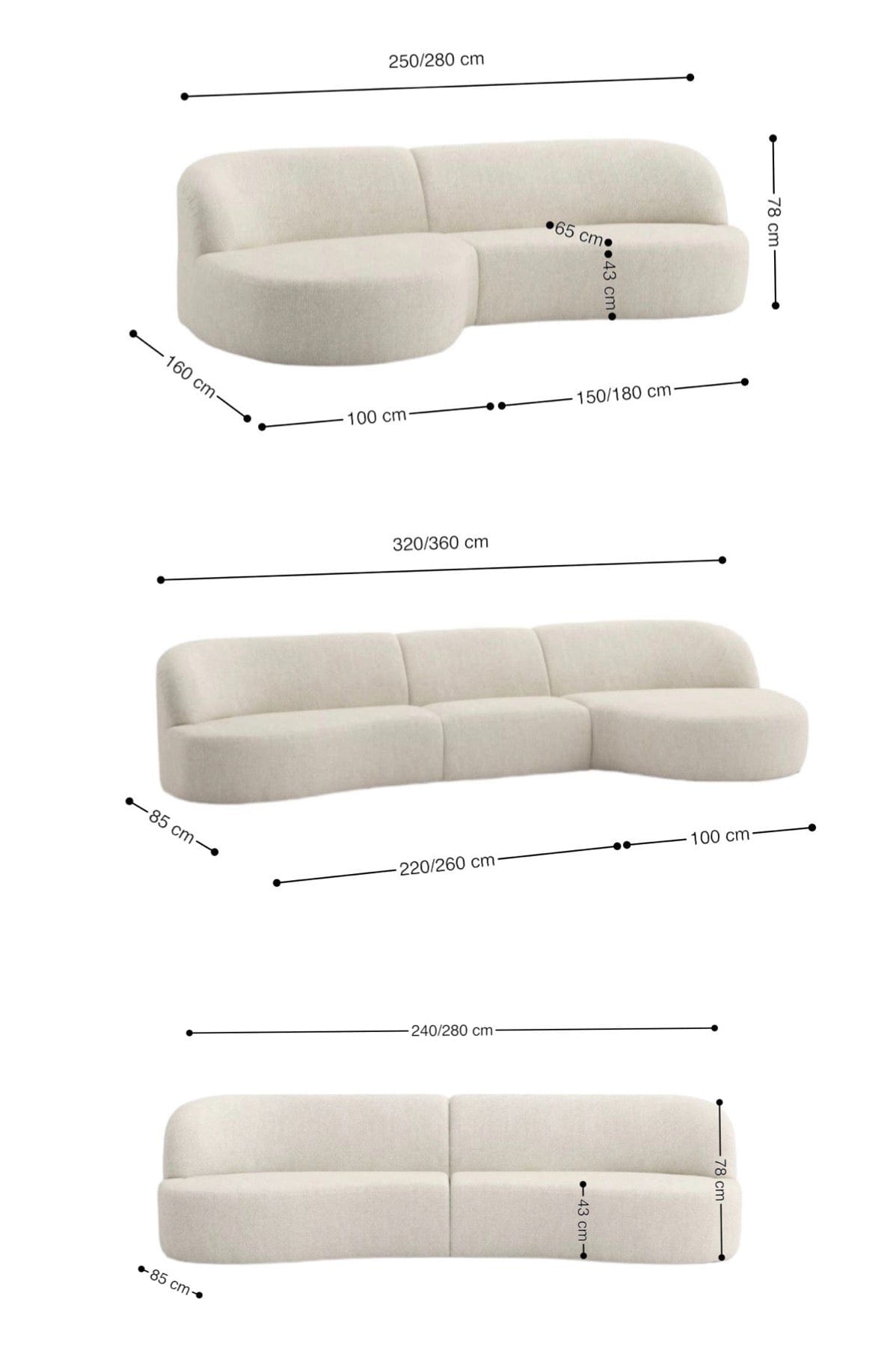 Home Atelier Adelle Sectional Curve Chaise Sofa