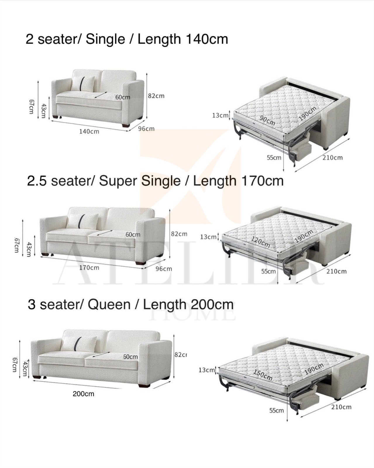 Home Atelier Allison Performance Boucle Foldable Sofa Bed with Mattress