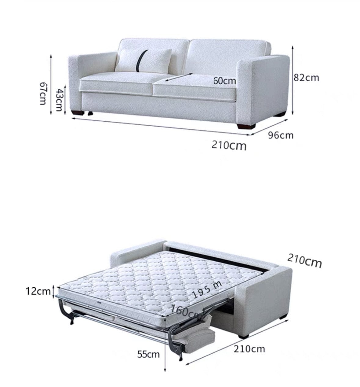 Home Atelier Allison Performance Boucle Foldable Sofa Bed with Mattress