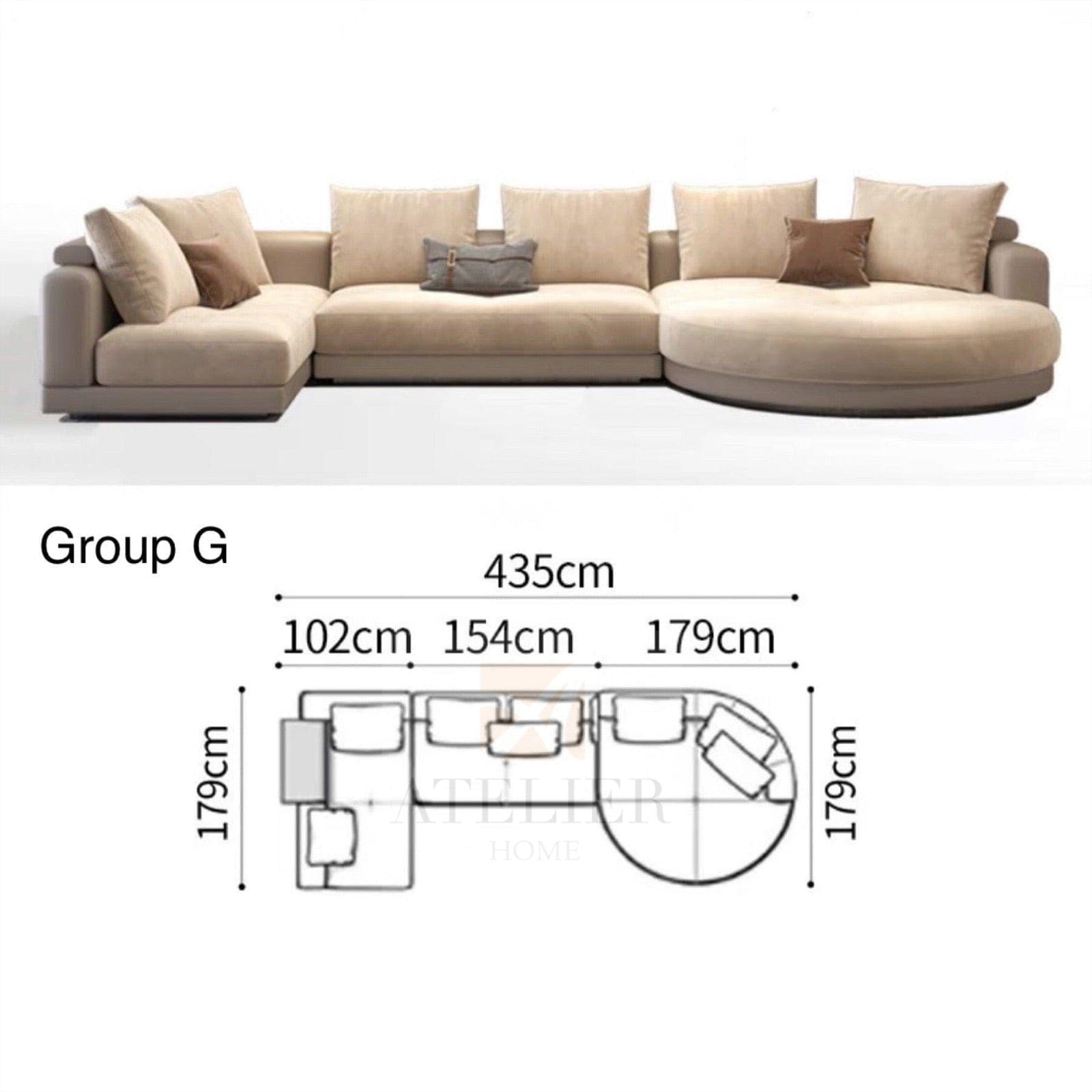 Home Atelier Alyssa Designer Sectional Round Chaise Sofa