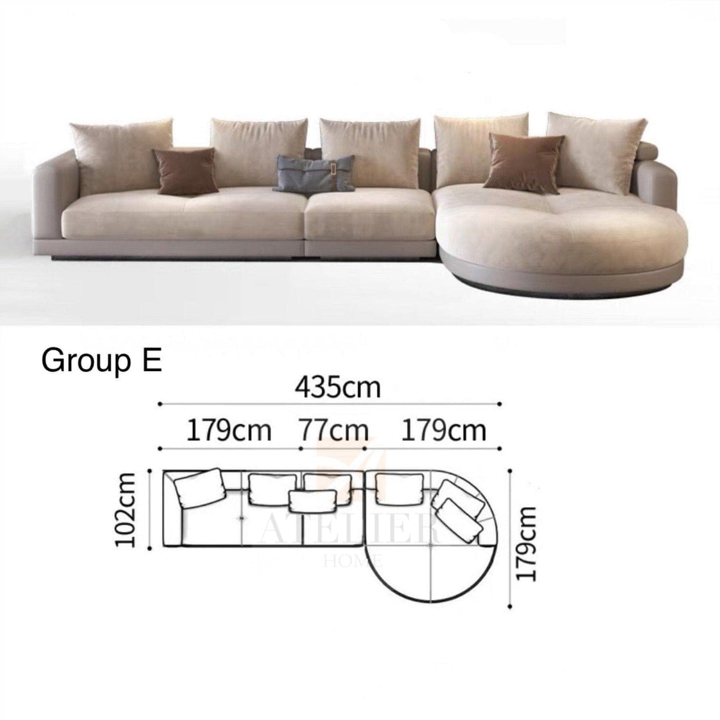 Home Atelier Alyssa Designer Sectional Round Chaise Sofa
