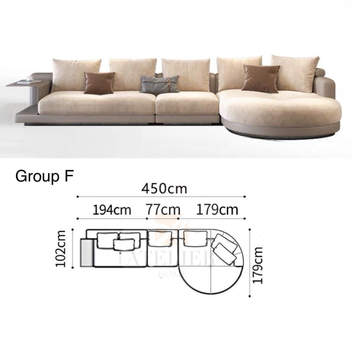Home Atelier Alyssa Designer Sectional Round Chaise Sofa