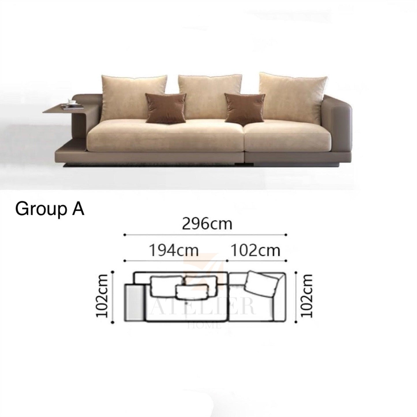 Home Atelier Alyssa Designer Sectional Round Chaise Sofa