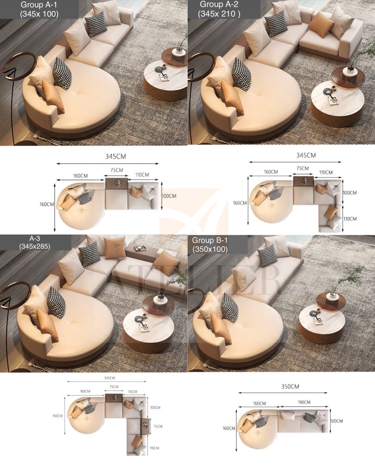 Home Atelier Alyssa Designer Sectional Round Chaise Sofa