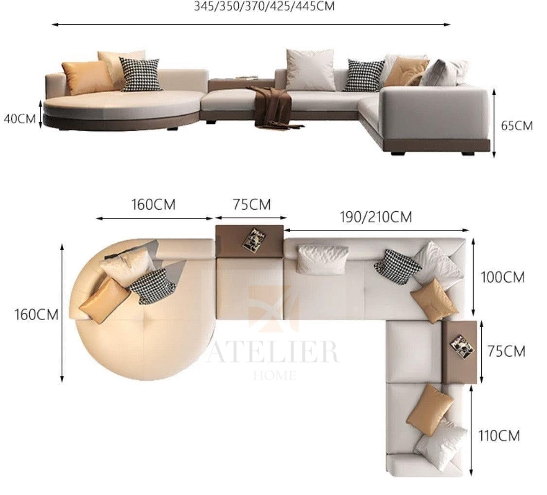Home Atelier Alyssa Designer Sectional Round Chaise Sofa