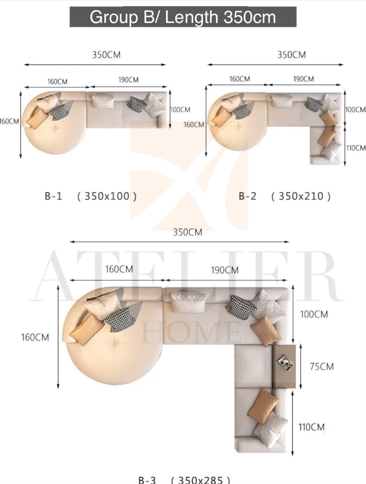 Home Atelier Alyssa Designer Sectional Round Chaise Sofa