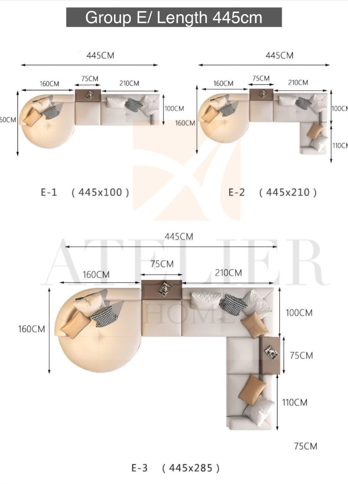 Home Atelier Alyssa Designer Sectional Round Chaise Sofa