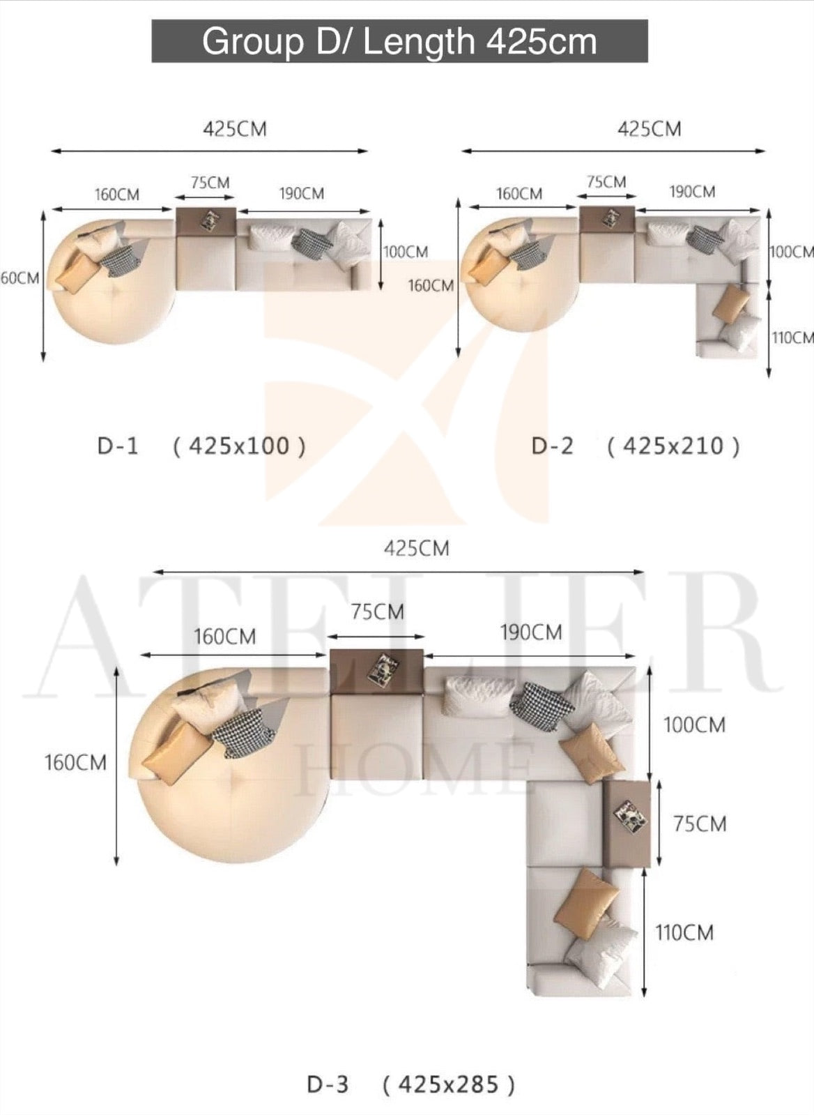 Home Atelier Alyssa Designer Sectional Round Chaise Sofa