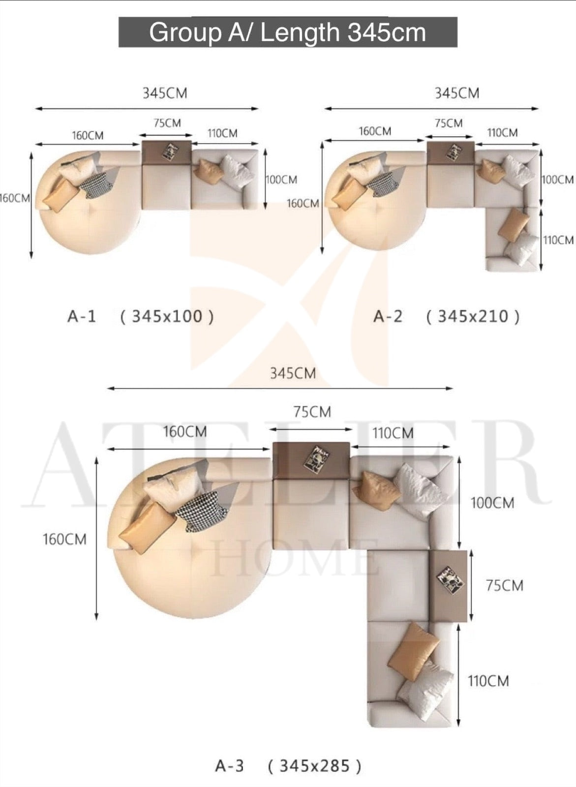 Home Atelier Alyssa Designer Sectional Round Chaise Sofa