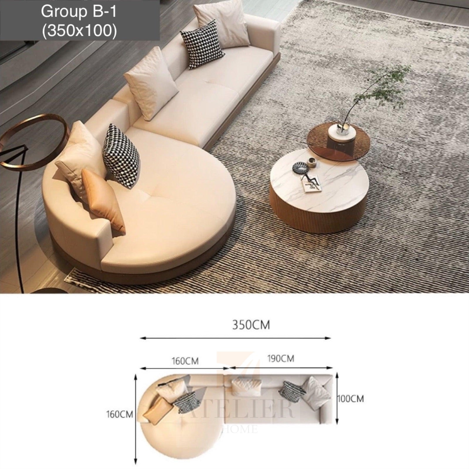 Home Atelier Alyssa Designer Sectional Round Chaise Sofa