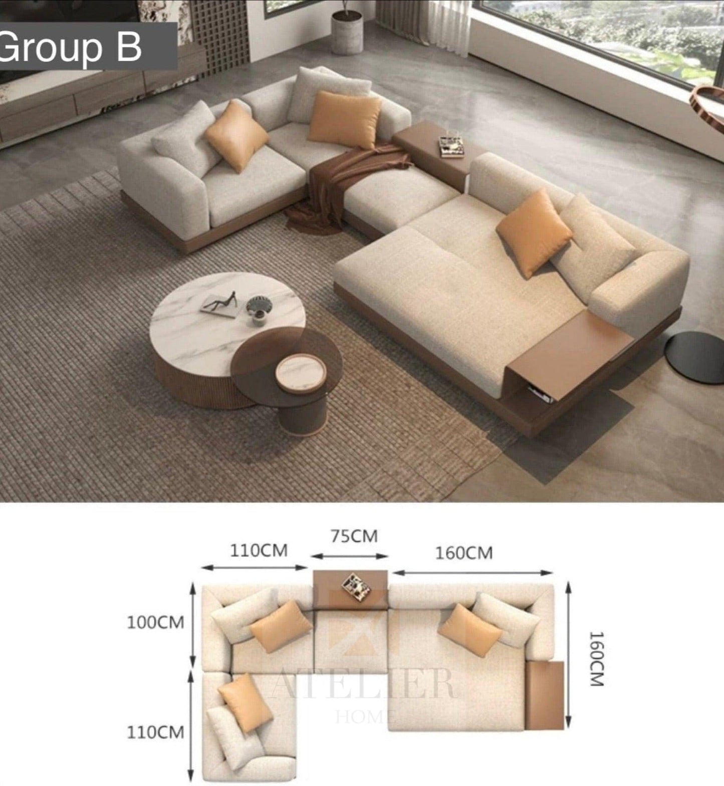 Home Atelier Alyssa Designer Sectional Sofa