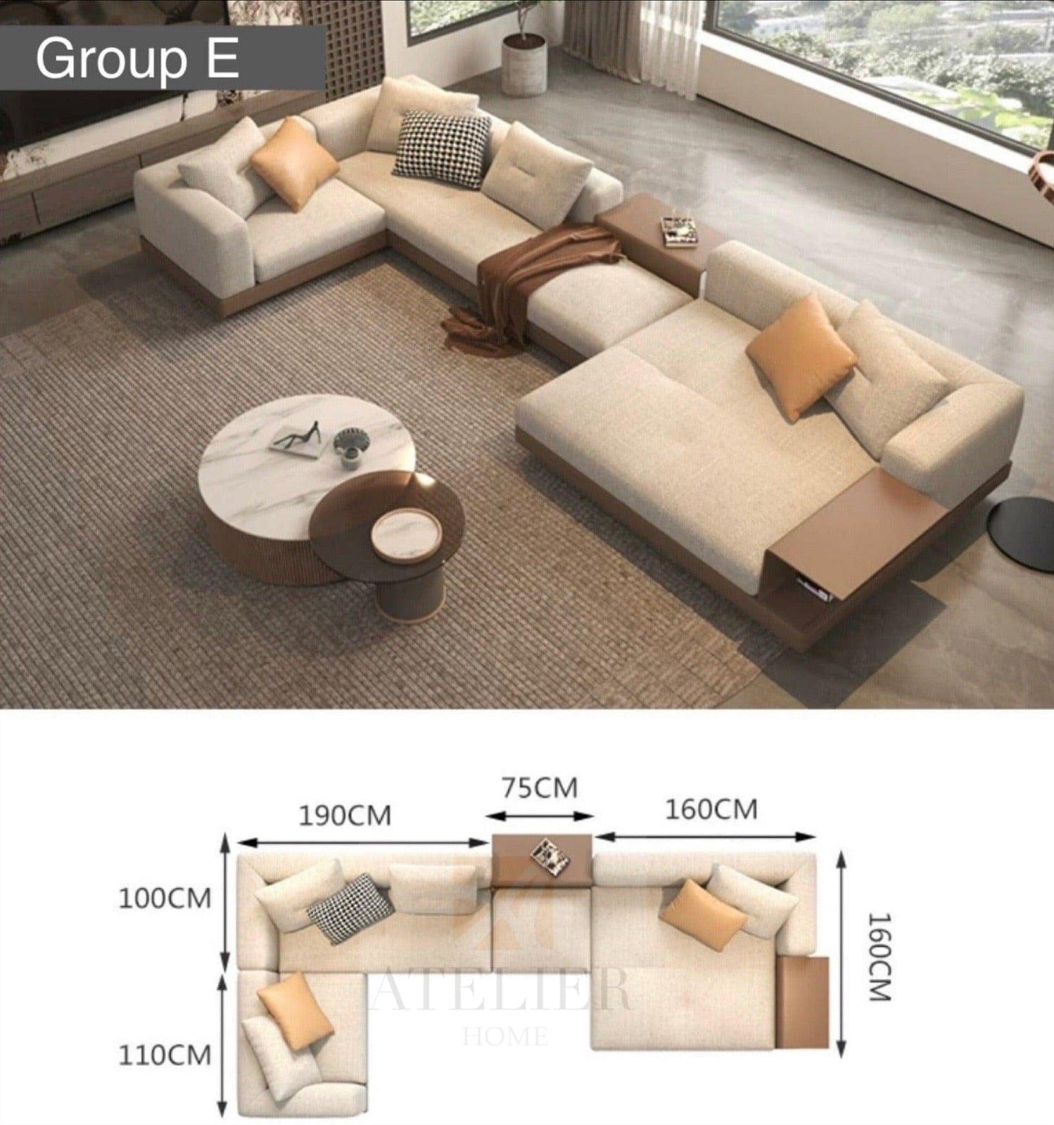 Home Atelier Alyssa Designer Sectional Sofa