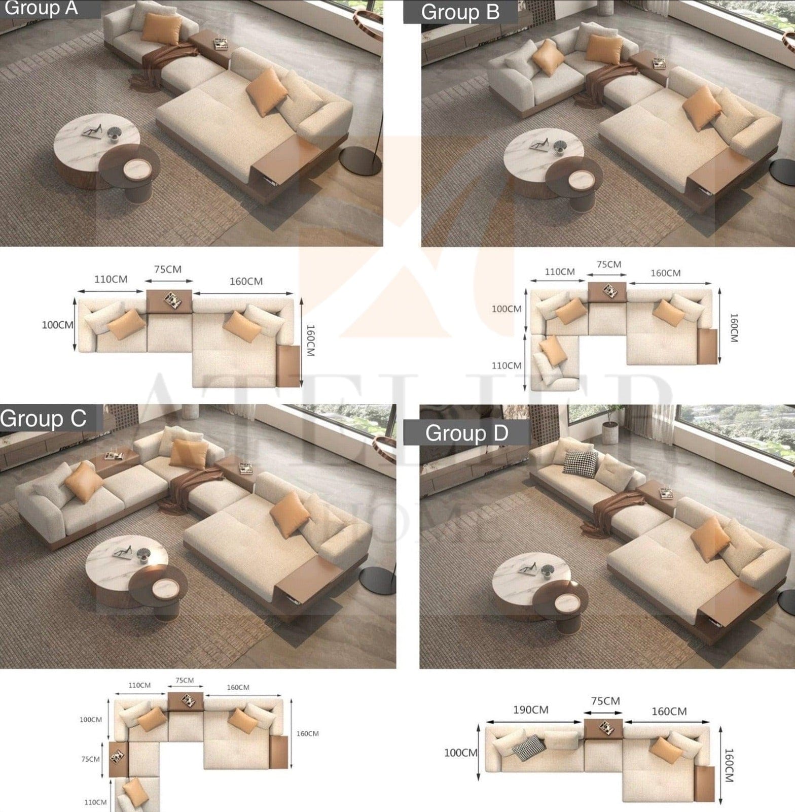 Home Atelier Alyssa Designer Sectional Sofa