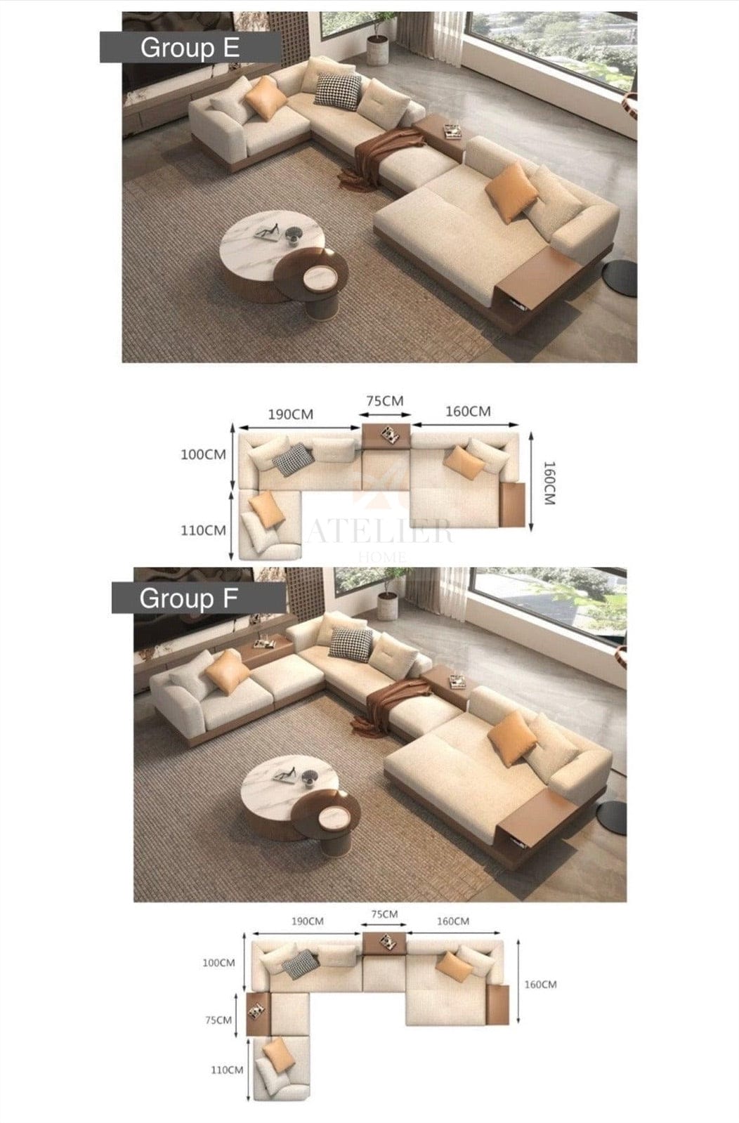 Home Atelier Alyssa Designer Sectional Sofa