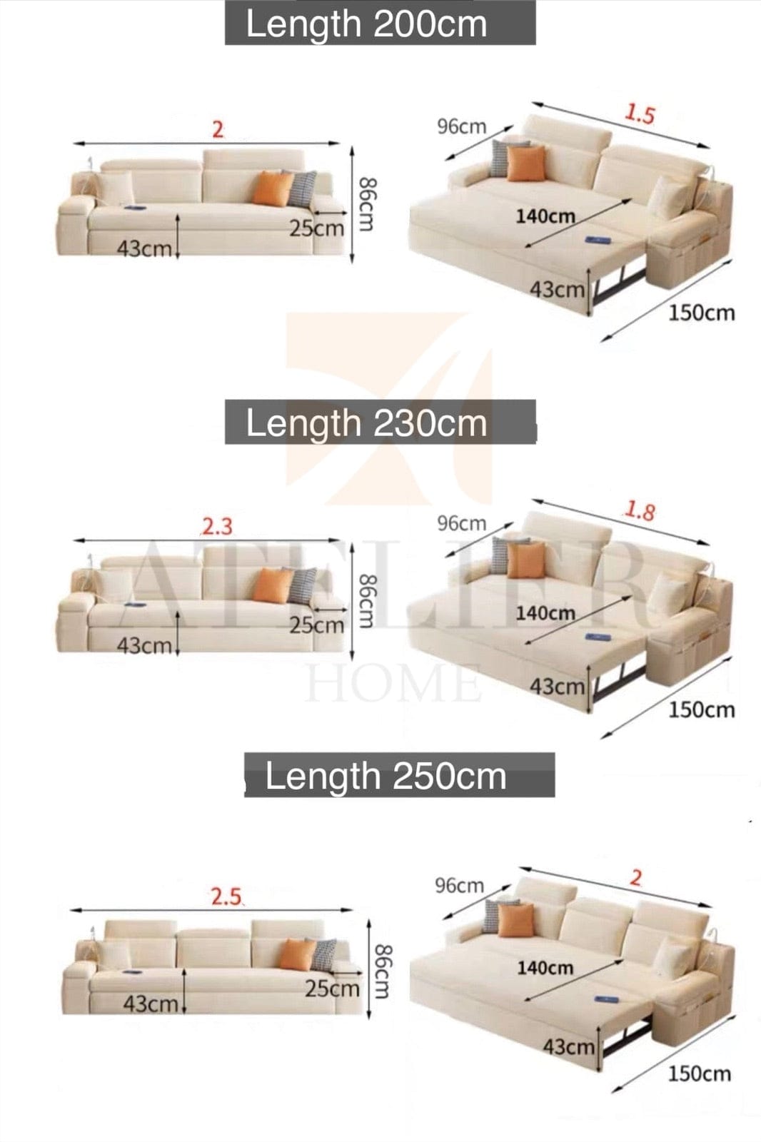 Home Atelier Amelia Sectional Sofa Bed