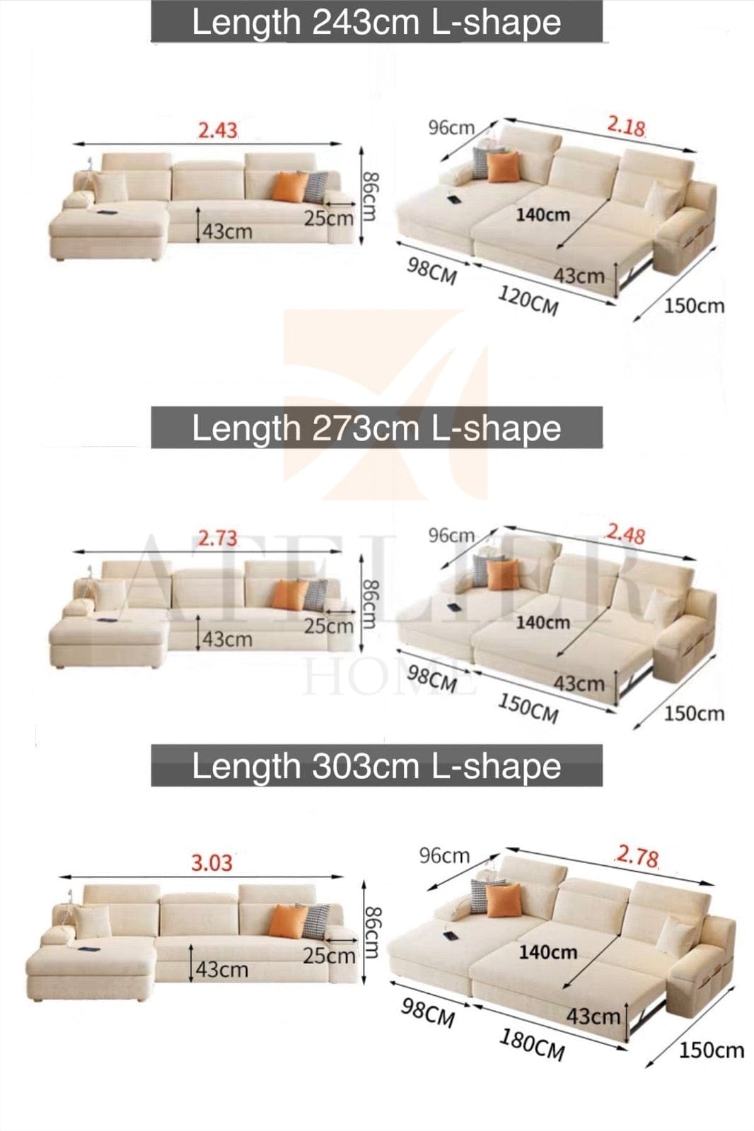 Home Atelier Amelia Sectional Sofa Bed