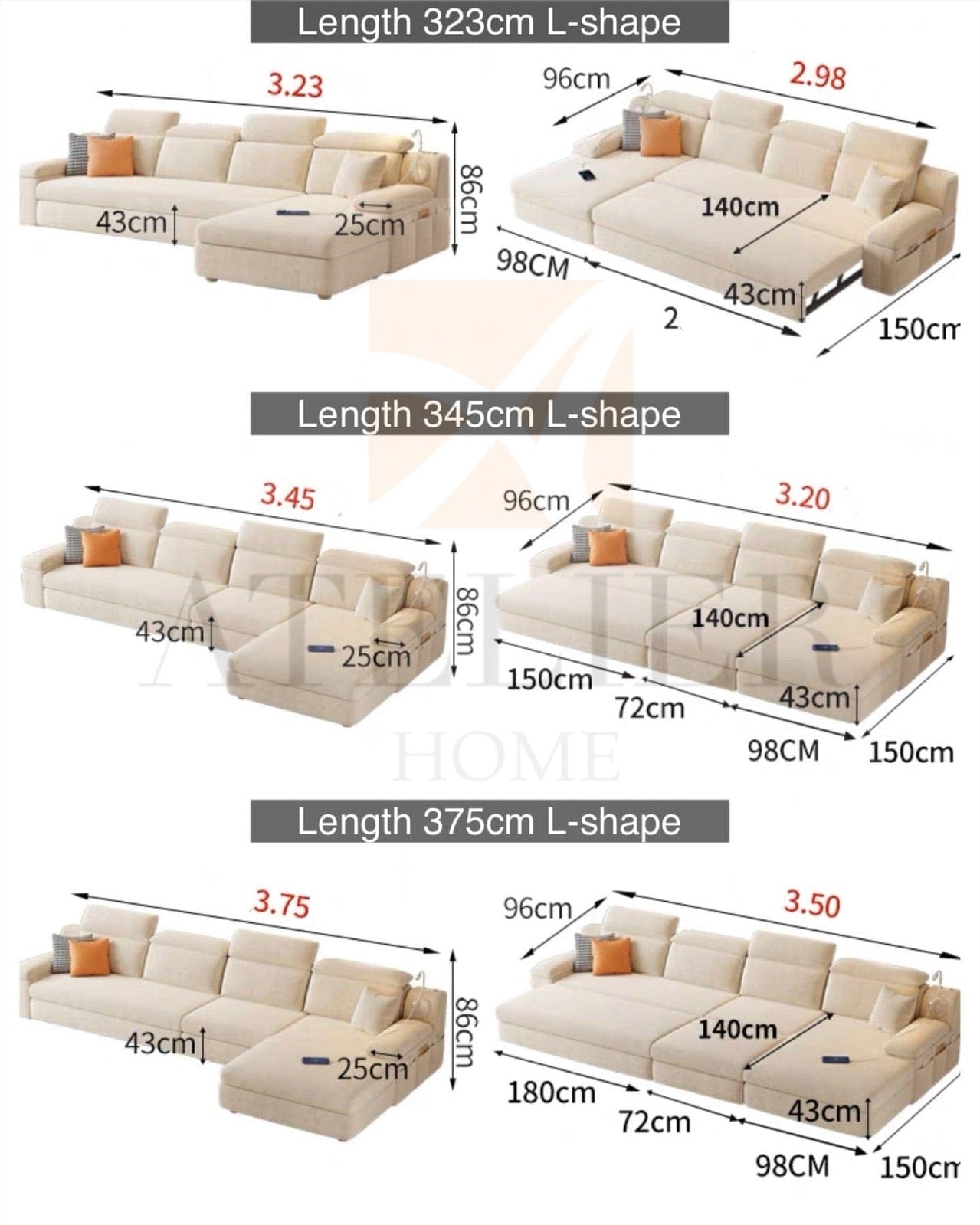 Home Atelier Amelia Sectional Sofa Bed