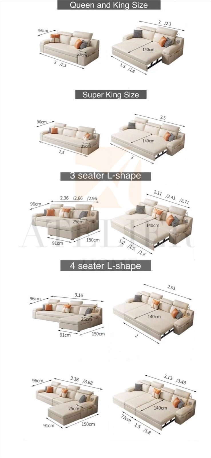 Home Atelier Amelia Sectional Sofa Bed