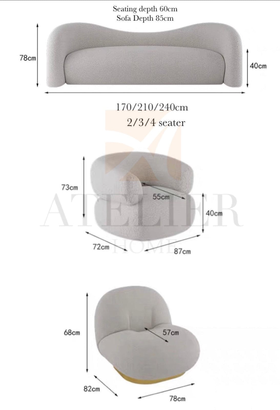 Home Atelier Anthea Performance Boucle Curve Sofa