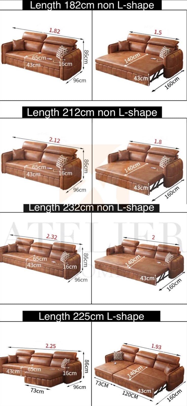 Home Atelier Ariyo Scratch Resistant Leather Storage Sofa Bed