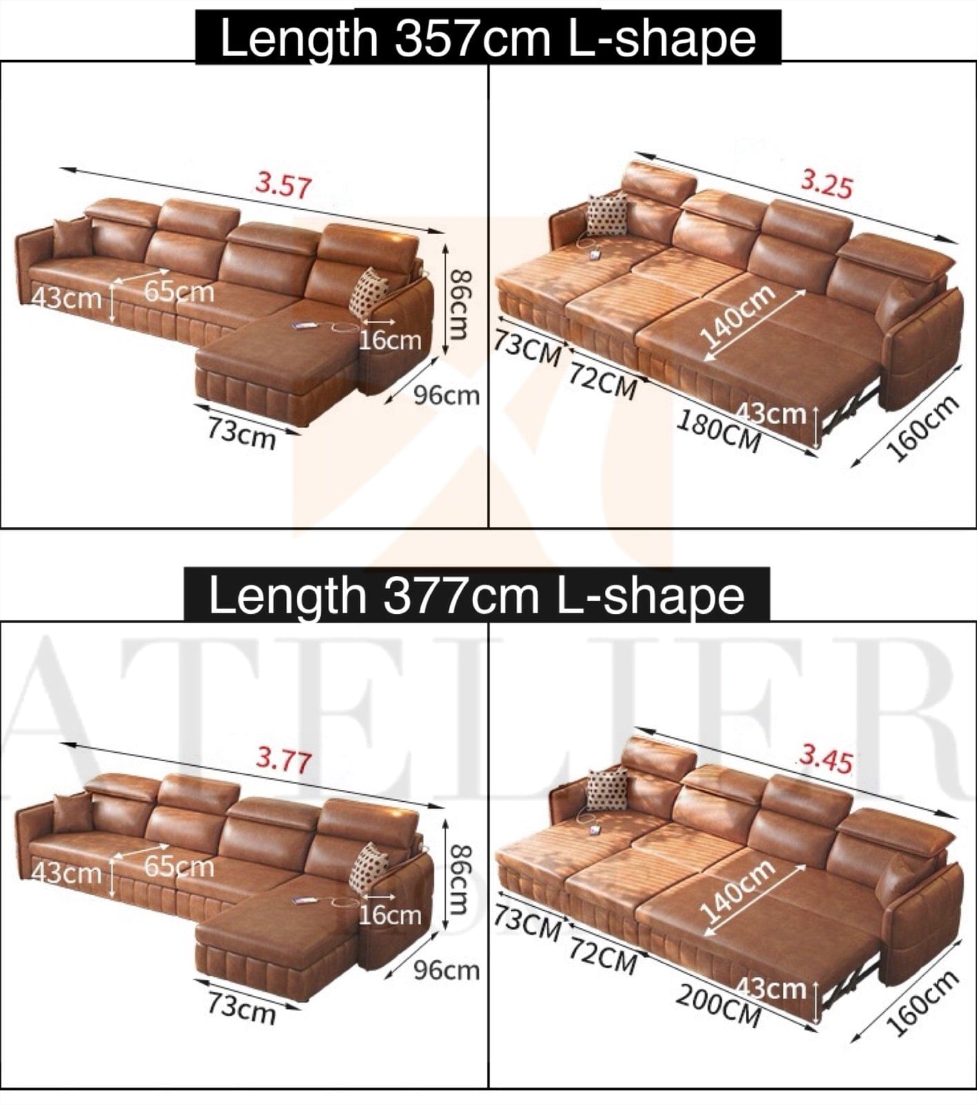 Home Atelier Ariyo Scratch Resistant Leather Storage Sofa Bed
