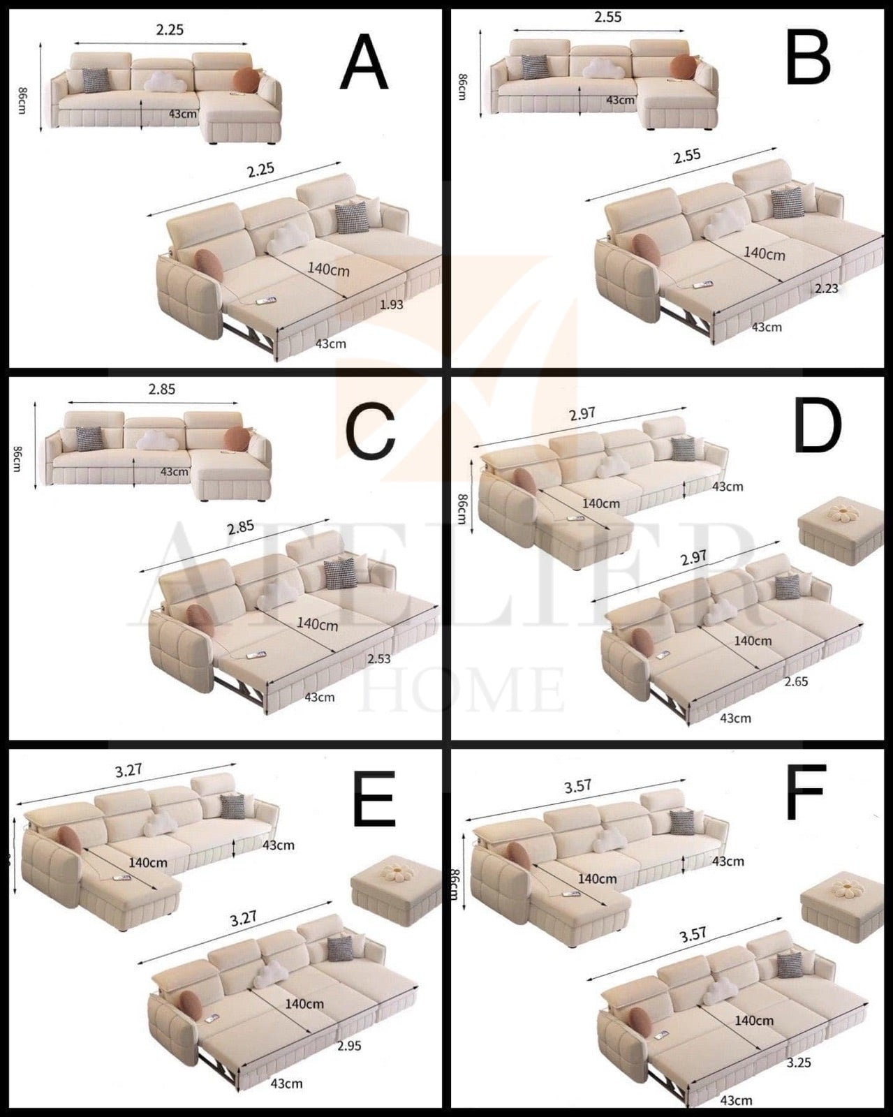 Home Atelier Ariyo Scratch Resistant Storage Sofa Bed