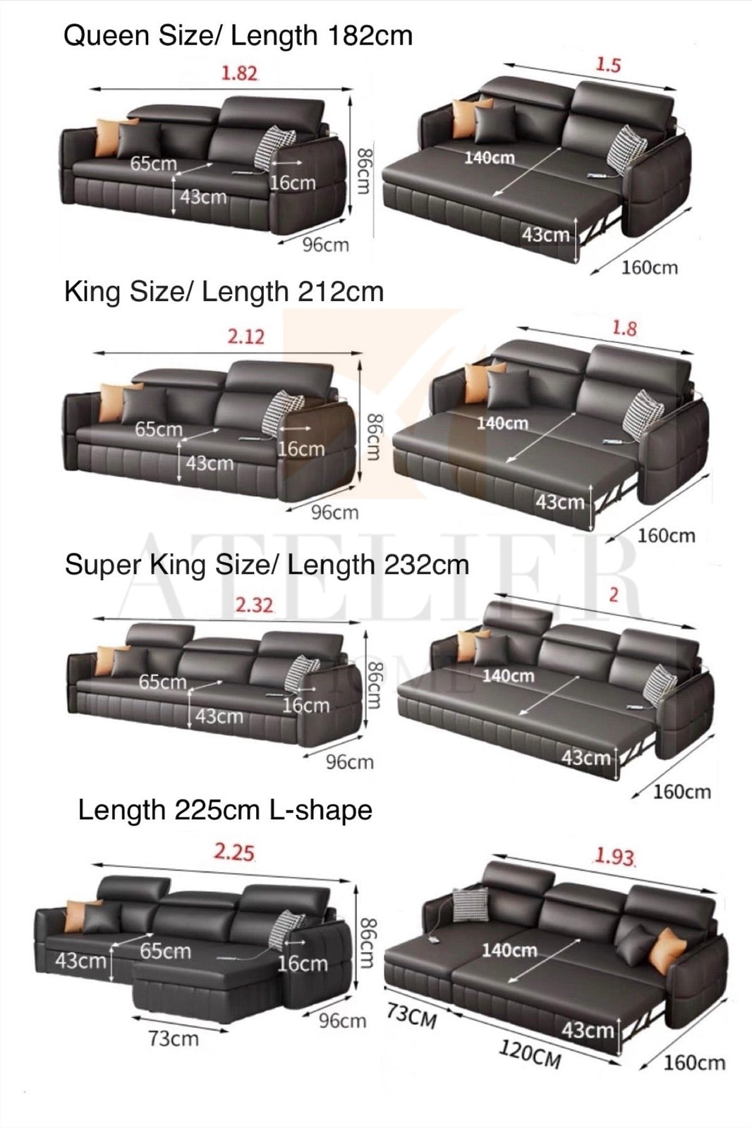 Home Atelier Ariyo Scratch Resistant Storage Sofa Bed