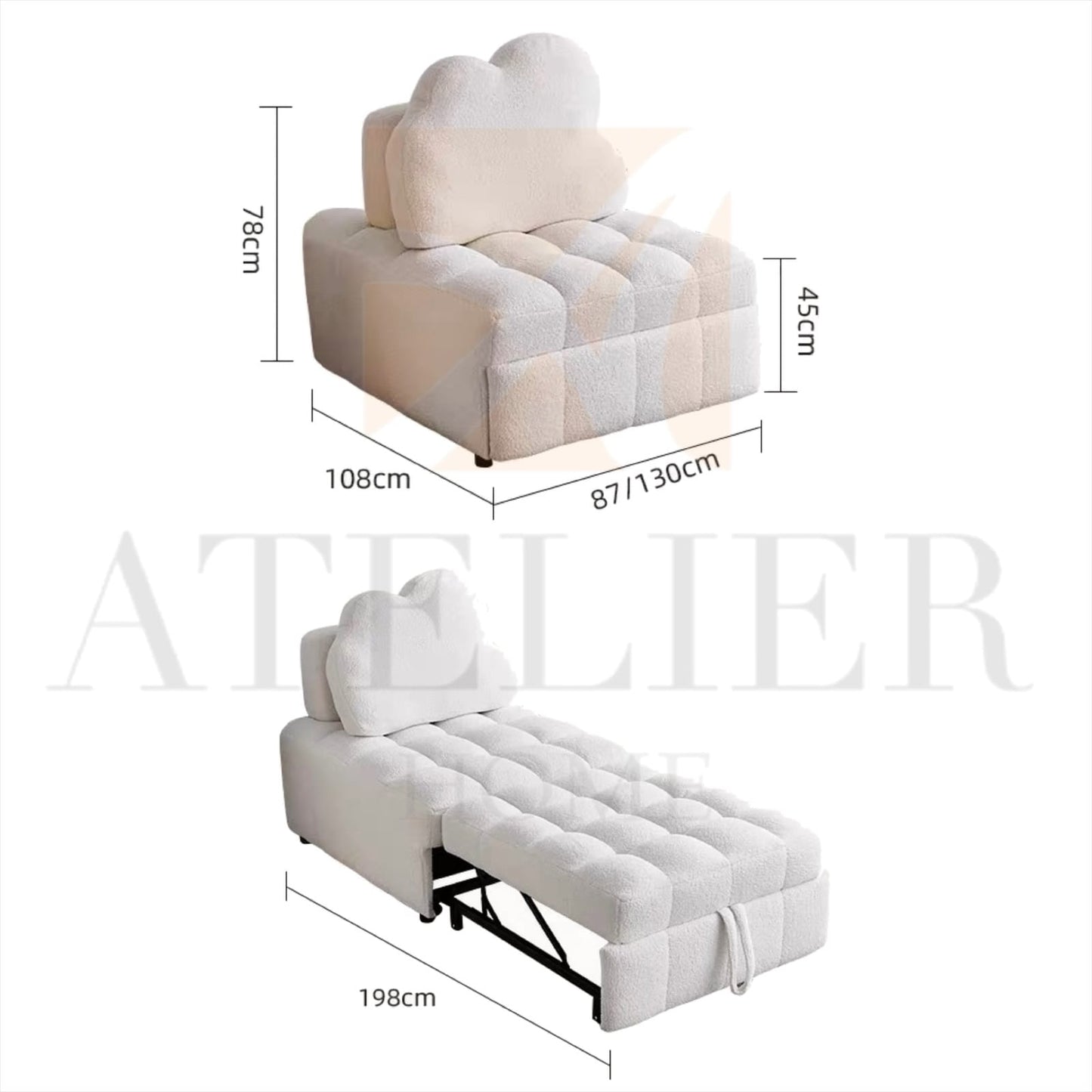 Home Atelier Audre Tufted Pull-out Boucle Sofa Bed (Copy)