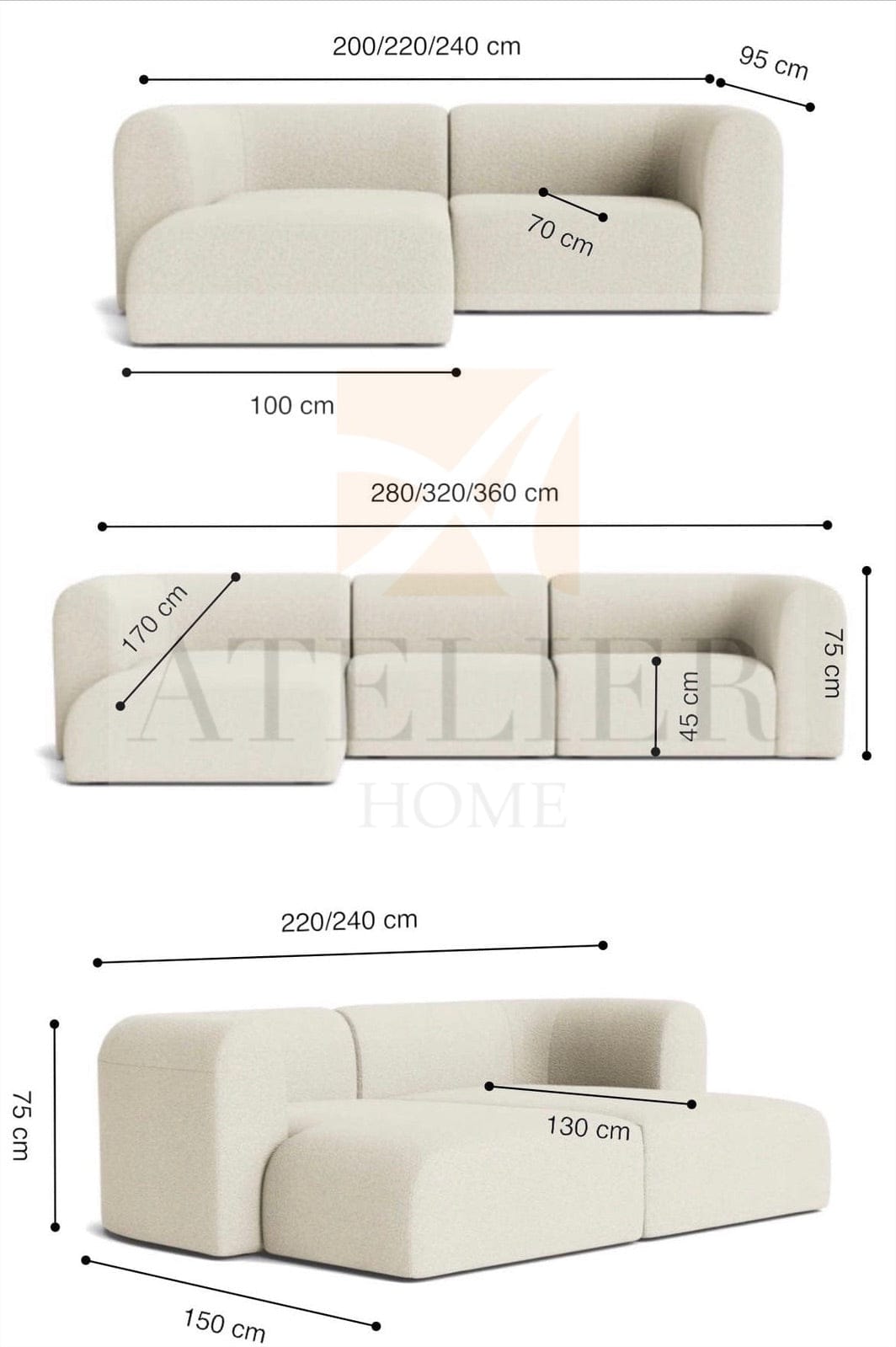 Home Atelier Bayden Performance Boucle Sectional Sofa
