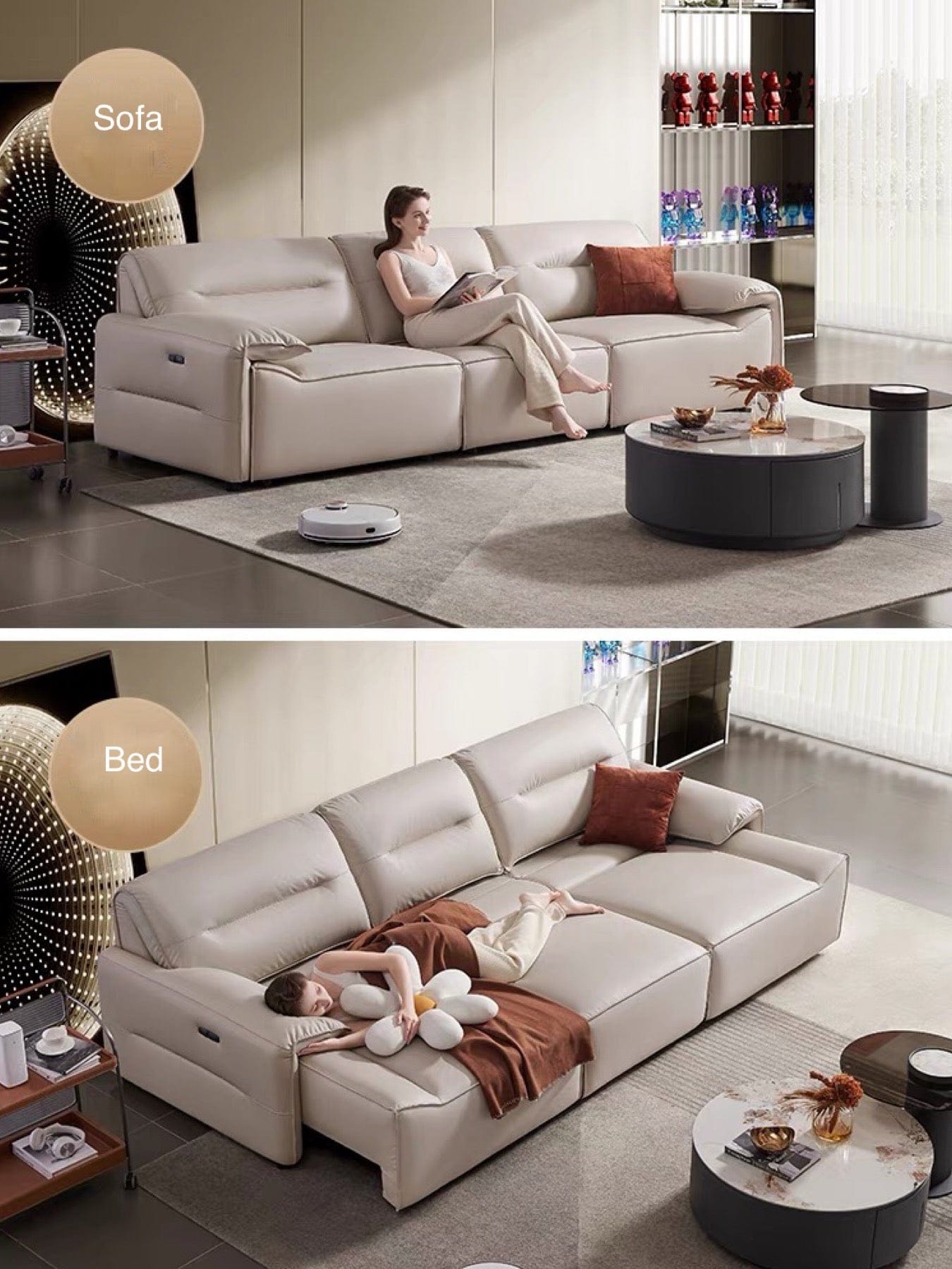 Home Atelier Bianco Electric Motorized Leather Sofa Bed